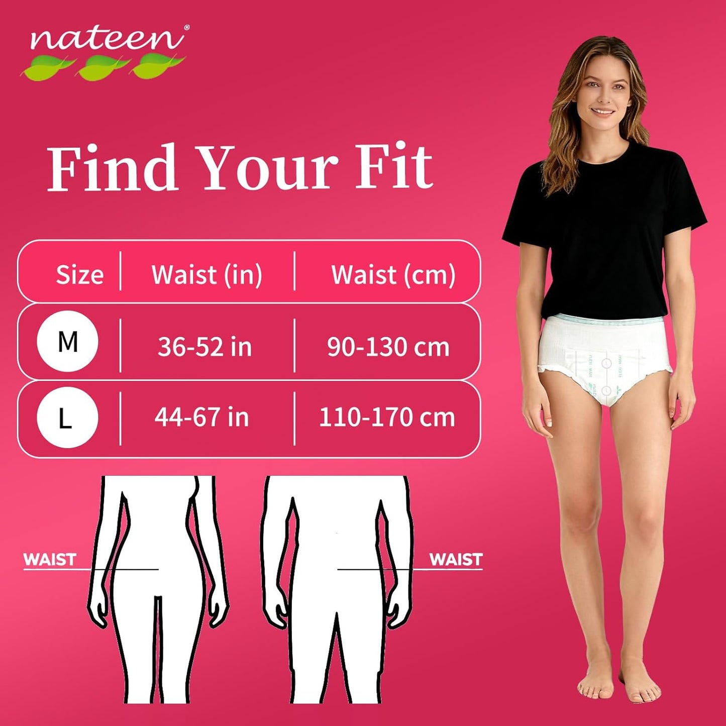 Nateen Flex Plus Adult Incontinence Underwear for Women and Men，Extra Absorbency Adult Pull Ups,Soft Cloth-Like Adult Diapers, Large, 10 Count