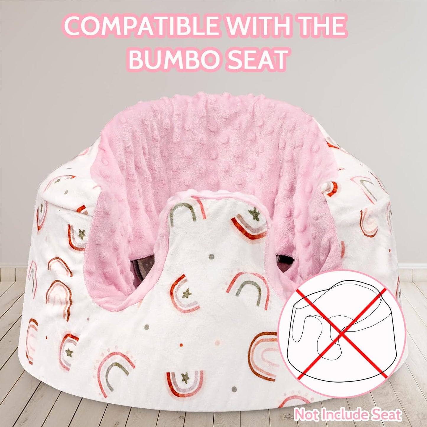 DILIMI Minky Seat Cover Compatible with Bumbo Seat, Removable Ultra Soft Comfortable Warm Seat Slipcover for Baby Girl and Boy, Rainbow