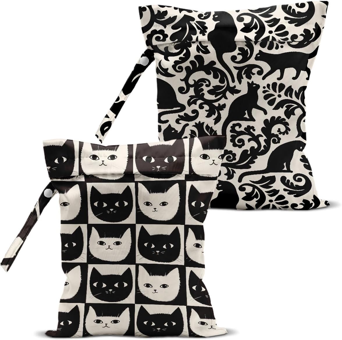 Cat Lover Gifts, 2Pcs Cat Print Wet Bags, Wet Dry Bag Reusable Zipper Pouch for Swimsuit, Diapers, Beach, Dirty Yoga Gym Clothes, Toiletries, Waterproof Birthday Christmas Gifts