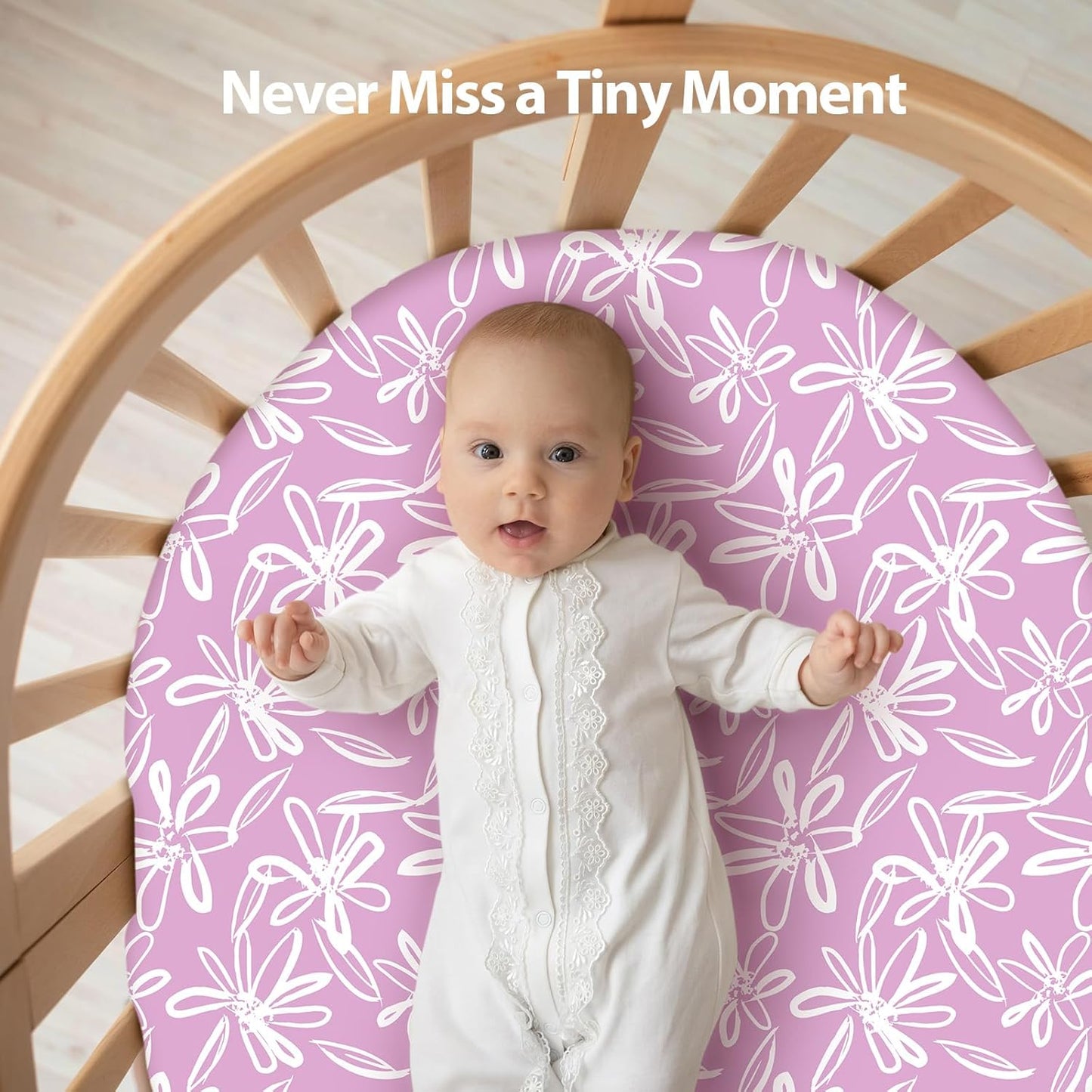 Baby Bassinet Sheets Girl Boy, Fitted Bassinet Sheet Set 3 Pack Bassinet Mattress Sheets Universal Fit for Rectangle, Round, Oval, Hourglass Mattress, Soft Breathable Purple Leaf
