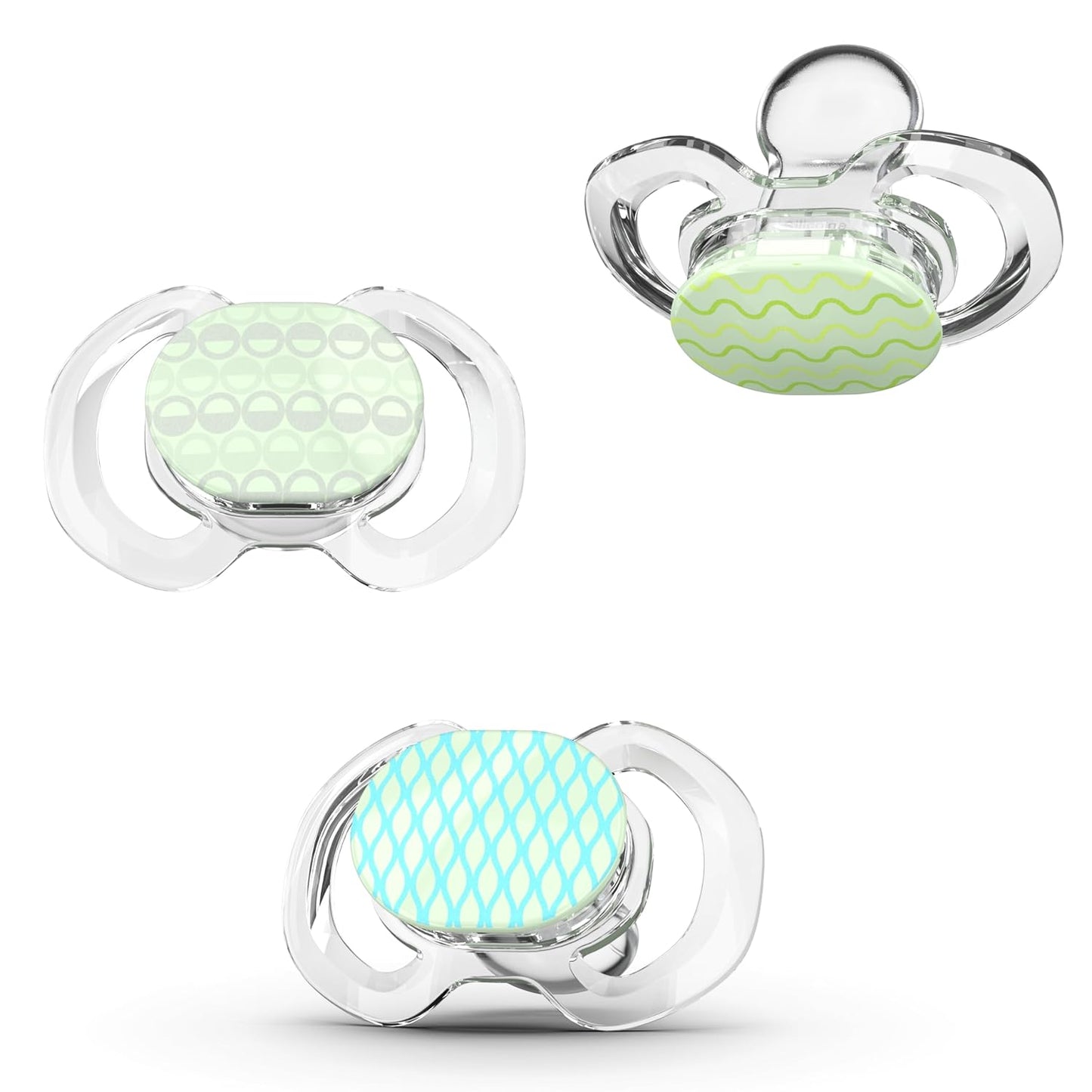 Smilo Baby Pacifier with Orthodontic Design for Healthy Dental Development - Stage 1 for Babies 0-3 Months - Pack of 3X 100% Silicone Newborn Pacifiers BPA Free - Glow-in-The-Dark