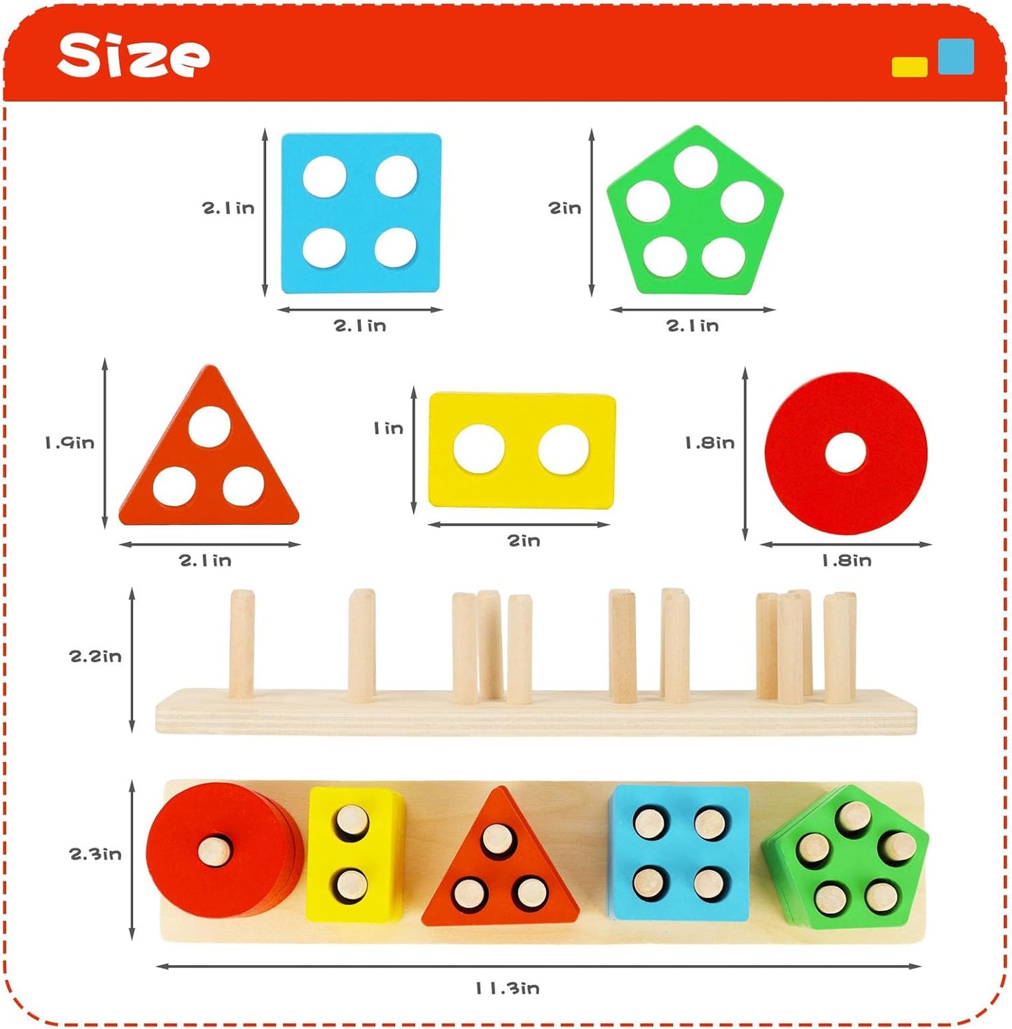 3 otters Wooden Sensory Toys for Toddlers Montessori Stacking and Sorting Learning Toy Activities Puzzles 20 PCS Medium