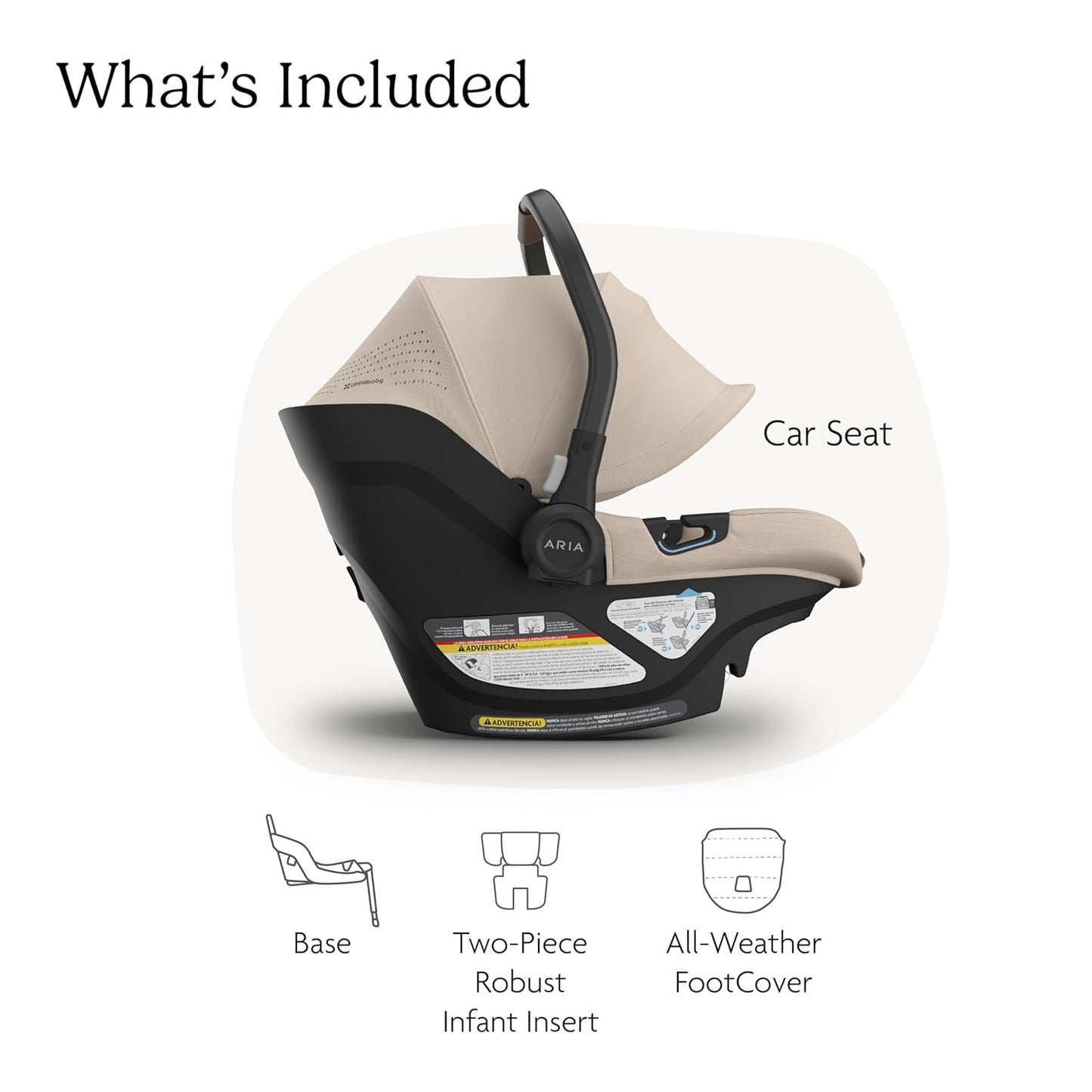 UPPAbaby Aria V2 Lightweight Infant Car Seat - Just Under 6 lbs - Base with Load Leg + Infant Insert + All-Weather FootCover Included - Direct Stroller Attachment - Declan (Oat Mélange)