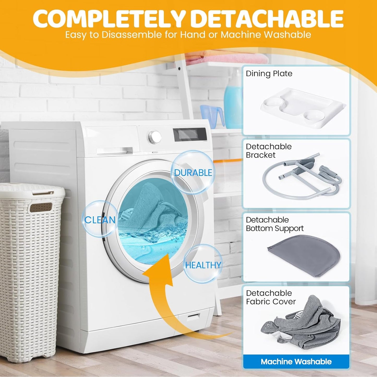 Orzbow Hook On High Chair with Removable Dining Tray, Folding Portable High Chair with Storage Bags, Baby Table Booster Seat, Easy Clip on Table Feeding HighChair for Travel, Restaurant and Home, Grey