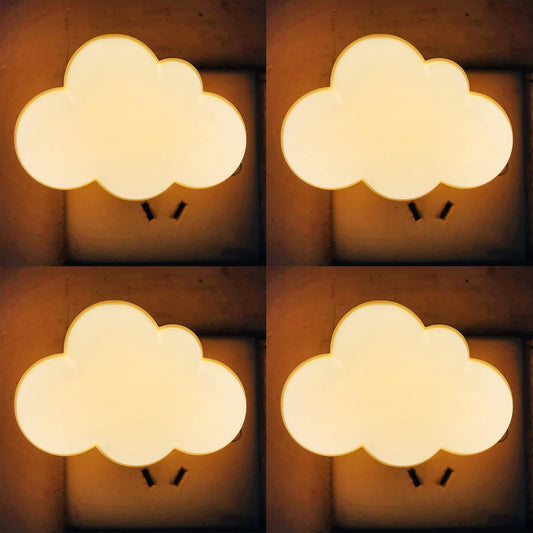 AUSAYE 4Pack LED Sensor Night Lights Plug Into Wall Lamp Cloud Night Light Cute Night Light for Adults Kids Bedroom,Bathroom,Toilet, Stairs, Kitchen,Hallway Corridor Yellow Base