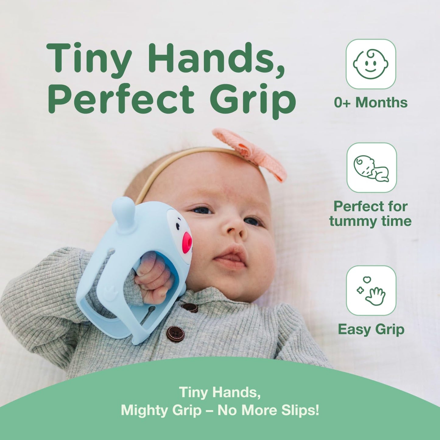 Teething Toy for Infants & Babies, Teethers for Babies 3-6 Months, Baby Teethers 0-6 Months, Teething Toys 6-12 Months, TotCo Never-Drop Baby Teething Toy, Blue