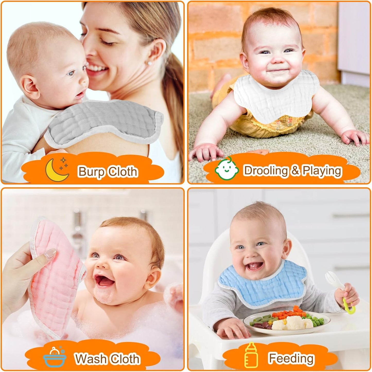 Accmor Muslin Baby Drool Bibs 6 Pack Baby Bandana Drool Bibs Soft Cotton Baby Bandana Bibs for Teething Drooling