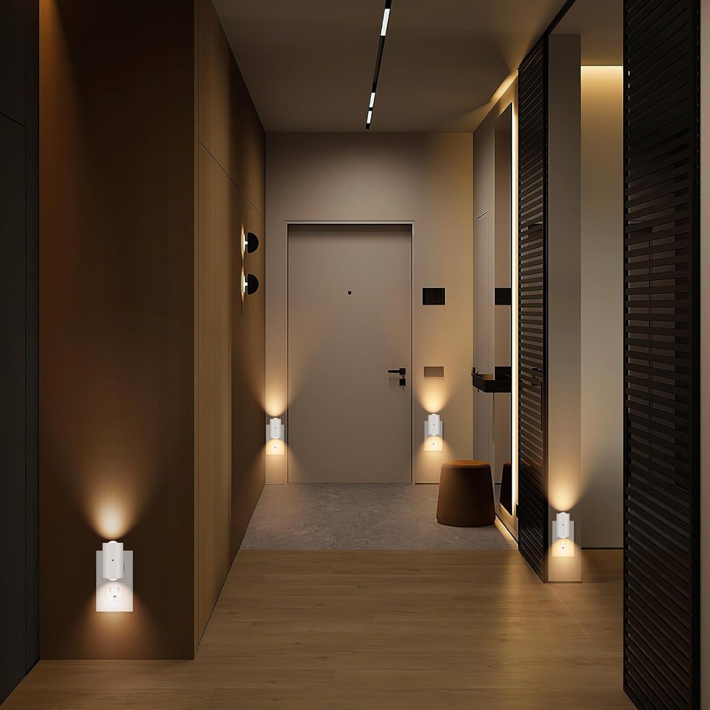 4 Pack Mini LED Night Light, Dimmable Plug-in Wall Light with Dusk to Dawn Auto On/Off, 180° Rotating Head, 3000K Soft White, 0-200 LM for Nursery, Hallway, Bathroom