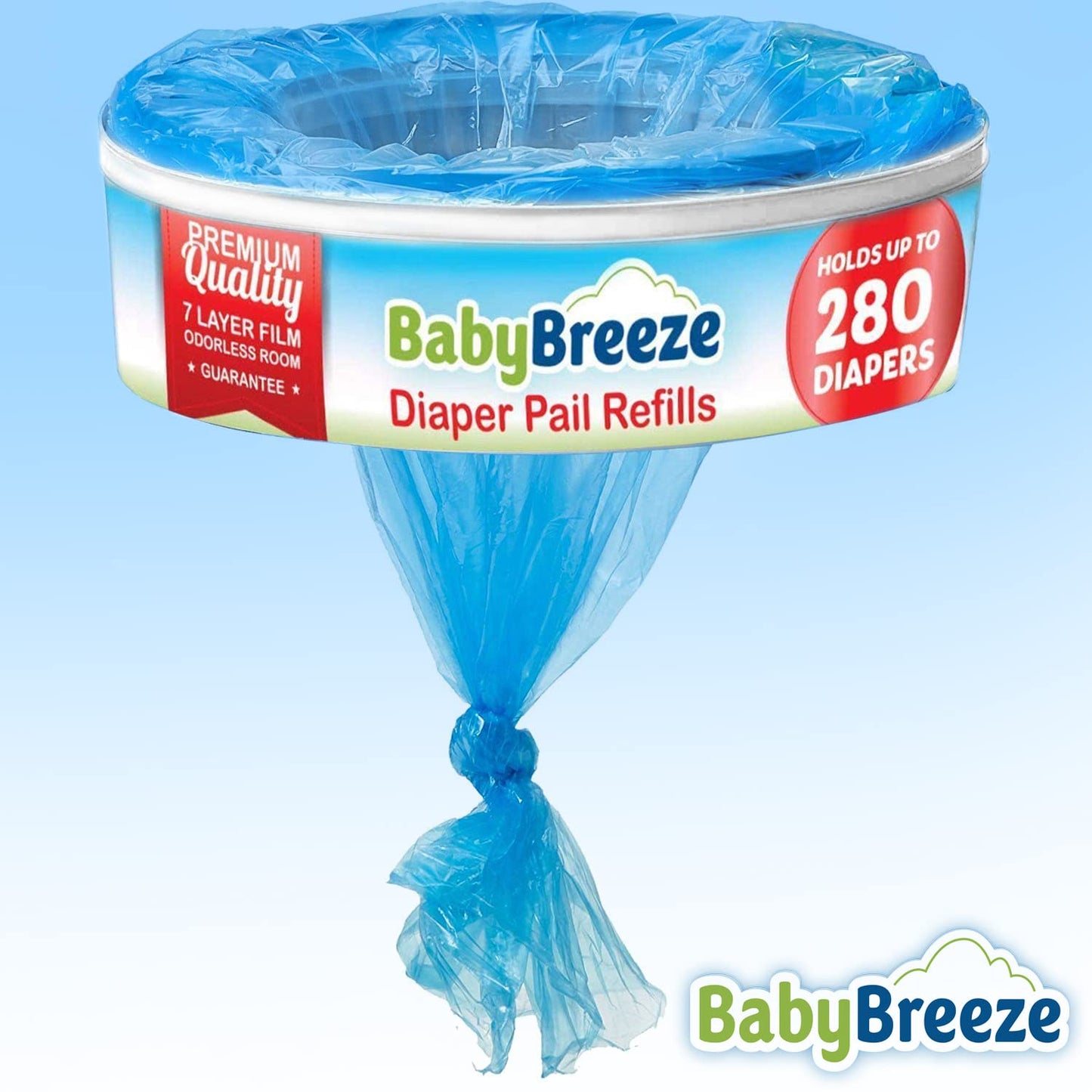 BabyBreeze Diaper Pail Refill Bags Compatible with Playtex Diaper Genie Pails Odor Absorbing Diaper Disposal Trash Bags - 840 Count (3-Pack)