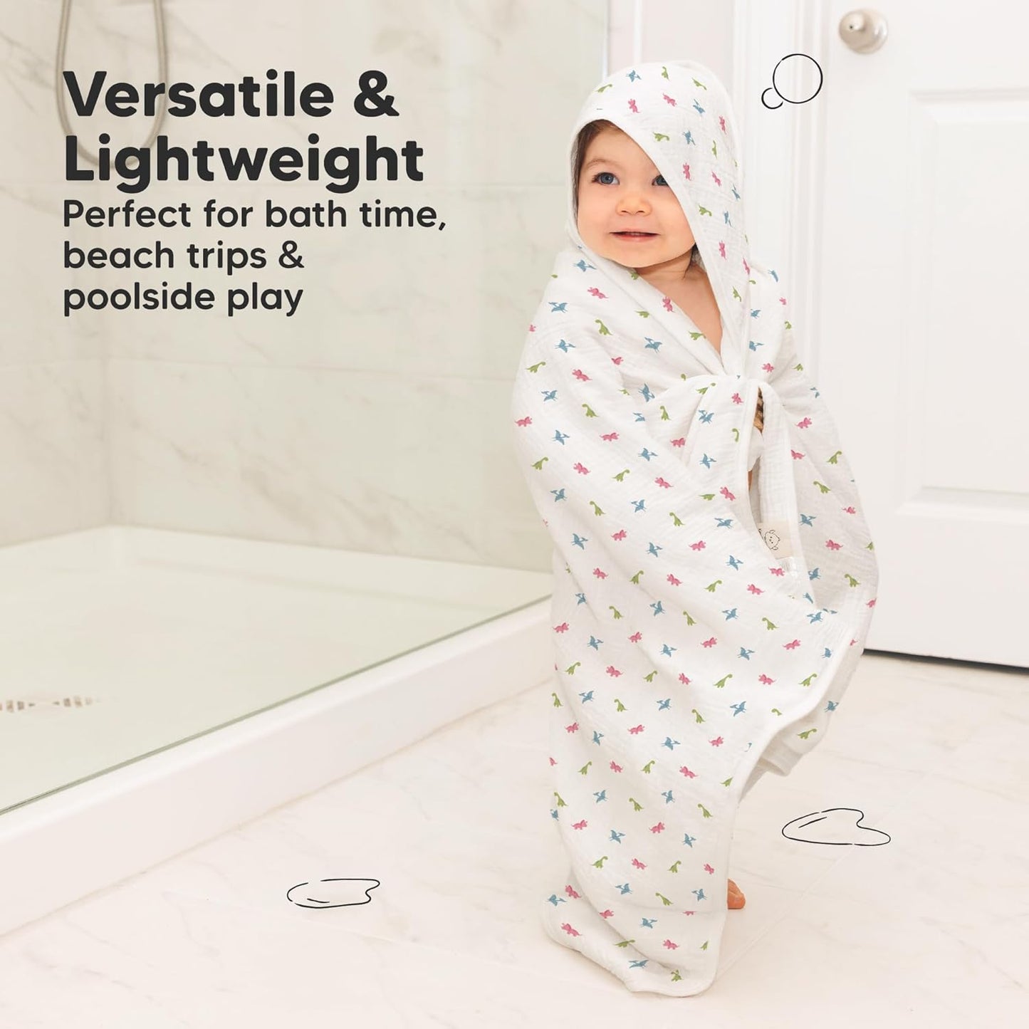 KeaBabies Muslin Baby Bath Towels with Hood for Girls,Boys-Large Organic Cotton Hooded Baby Towels for Newborns,Toddlers,Infant,Kids,Soft Absorbent Newborn Bath Essentials Gift Set(Roarsome, Regular)