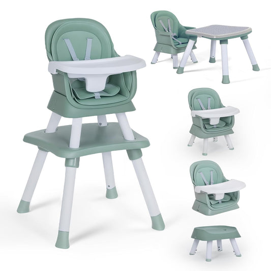 Baby High Chair, 8 in 1 Convertible Highchairs for Babies and Toddlers, Children Dining Booster Seat/Kids Building Block Table for Girls Boys, Baby Seat with Removable Tray, Green