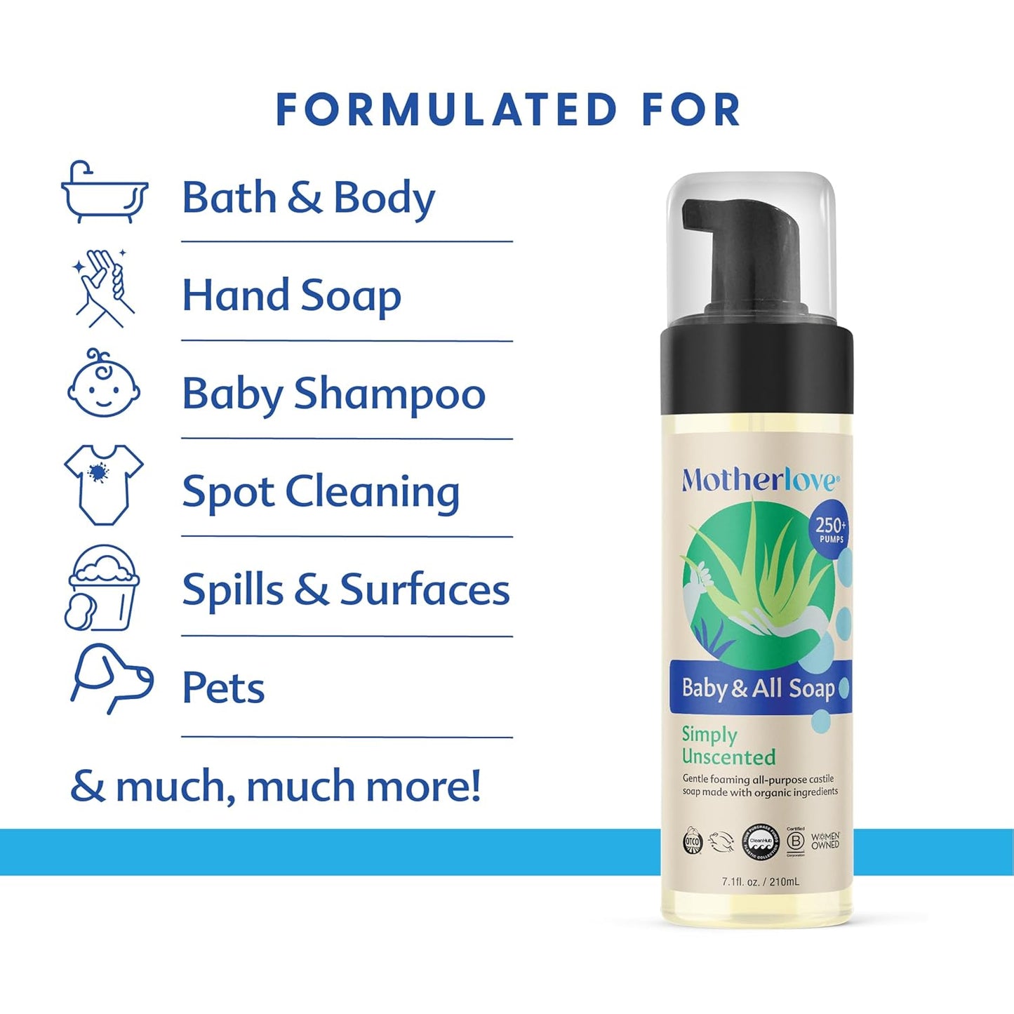 Motherlove Baby & All Soap (32 oz) Gentle Foaming All-Purpose Castile Soap Made with Organic Ingredients – Simply Unscented