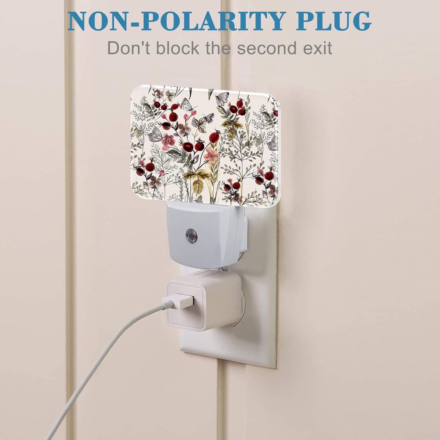 Vintage Flowers Plants Night Light, Butterfly Nightlight Plug into Wall with Dusk to Dawn Sensor for Kid Girls Boys Women Men Bedroom, Hallway, Kitchen, Bathroom, Stairs Decor