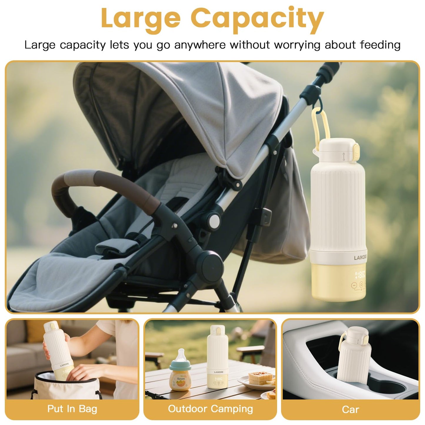 2025 AI Portable Baby Bottle Warmer for Travel – 17oz Cordless Milk Warmer with Detachable Battery, USB Rechargeable Breast Milk Warmer, Baby Bottle Heater for Home and On-The-Go Use