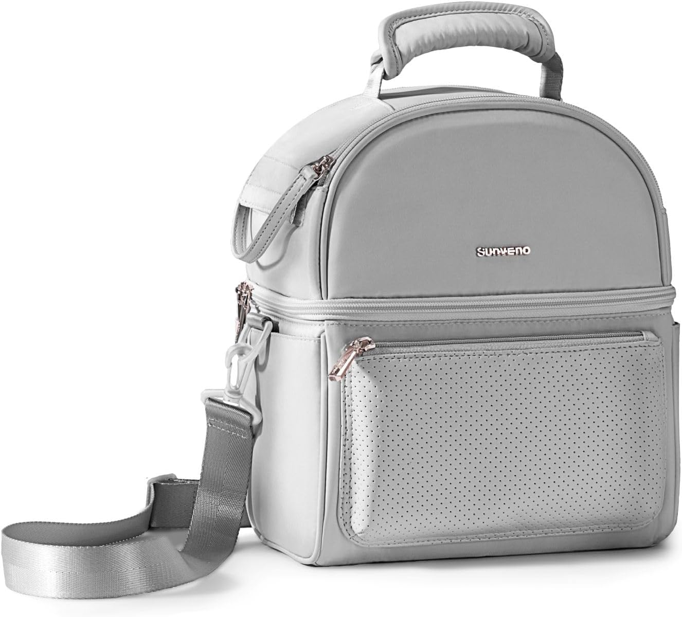 Sunveno Breastmilk Cooler Bag Set with 2 Ice Packs & Detachable Insulation Box, 15-Hour Cold Retention Foil-Lined Leak-Proof Tote Fits 3 Baby Bottles for On-The-Go Pumping Moms, Daycare & Travel,Grey