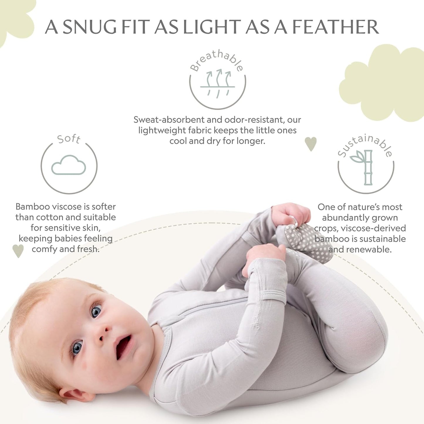 Bamboo Little Soft Baby Footie Pajamas, Baby Clothes, Newborn Sleepers, 95% Viscose and 5% Spandex, 0-24 Months