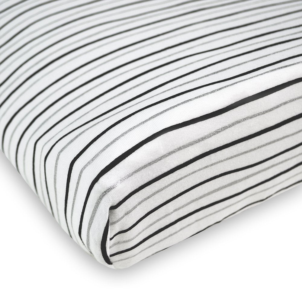 American Baby Company Printed 100% Cotton Knit Fitted Contoured Changing Table Pad Cover - Compatible with Mika Micky Bassinet, Silver Black Stripe, for Boys and Girls