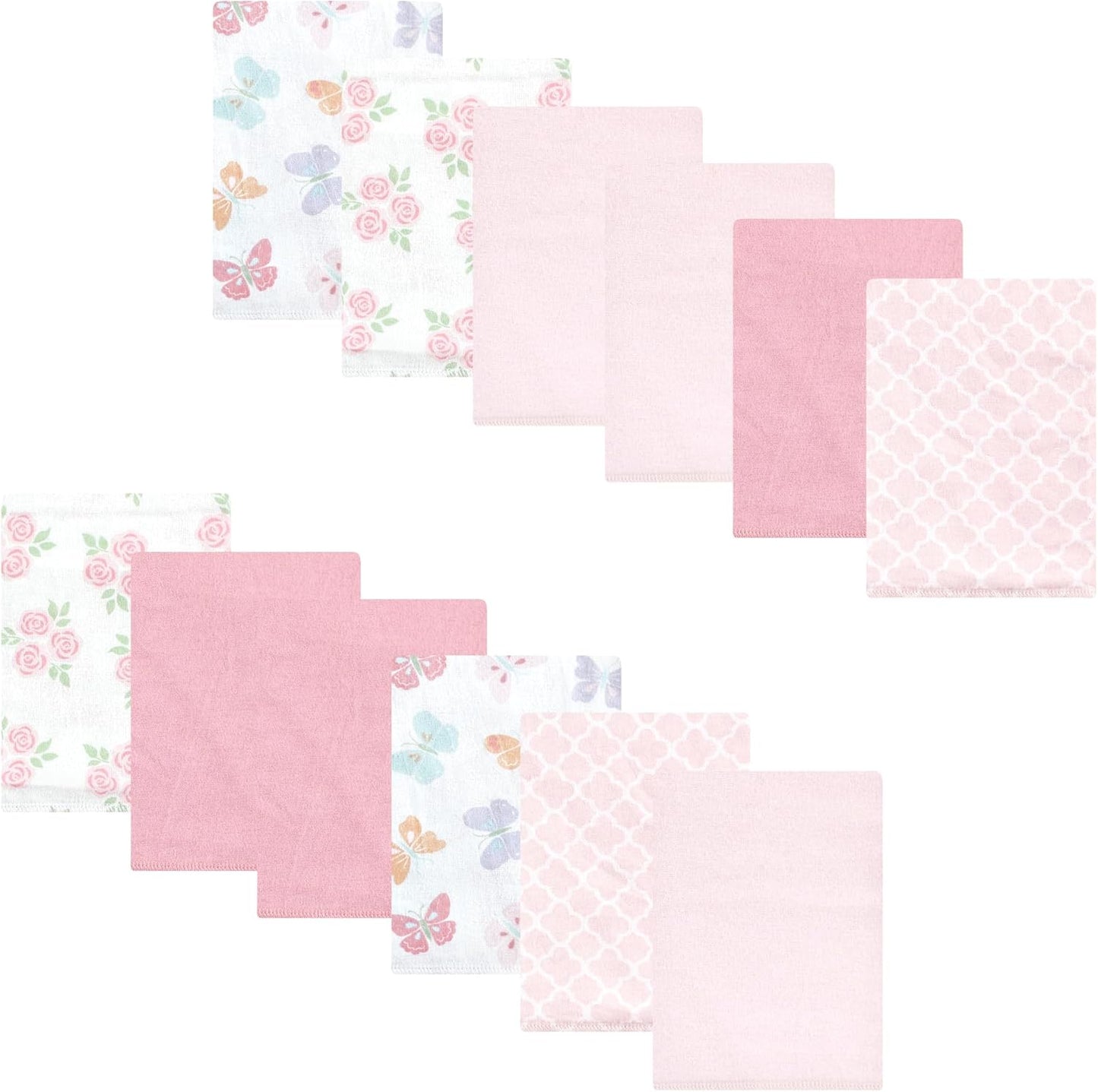 Luvable Friends Hudson Baby Flannel Burp Cloths 12pk, Pink Butterfly Garden