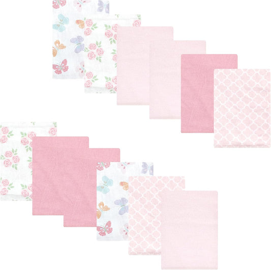 Luvable Friends Hudson Baby Flannel Burp Cloths 12pk, Pink Butterfly Garden