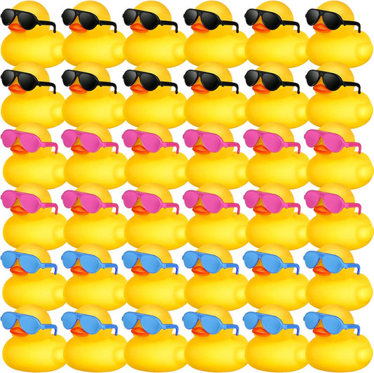 Chivao 36 Pcs Mini Rubber Ducks with 36 Sunglasses Rubber Ducks in Bulk Bathtub Duckies Toys for Kids Christmas Valentine Gifts Birthday Party Favors Cruise(Yellow,Multicolor Sunglasses)