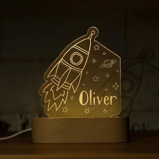 Night Light for Kids Room Personalized, Nursery Room Decor, Custom W/Name, Bedside Lamp, Birthday Gifts for Boys and Girls, Space