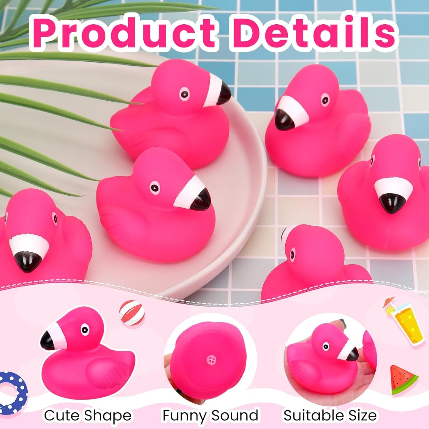 12 PCS Flamingo Rubber Ducks, Pink Cute Flamingo Duck, Floating Squeaky Bath Toys for Baby Shower Birthday Party Favors, Mini Rubber Ducks for Cake Decoration Classroom Prizes
