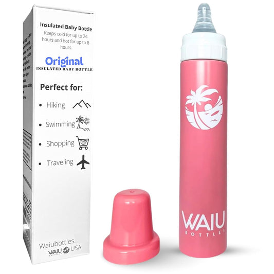 Versatile Waiu Insulated Baby Bottle | 4 oz & 6 oz Sizes | Keeps Drinks Hot for 8 Hours, Cold for 24 Hours | BPA-Free | Multiple Colors Available (Pink, 6 oz.)