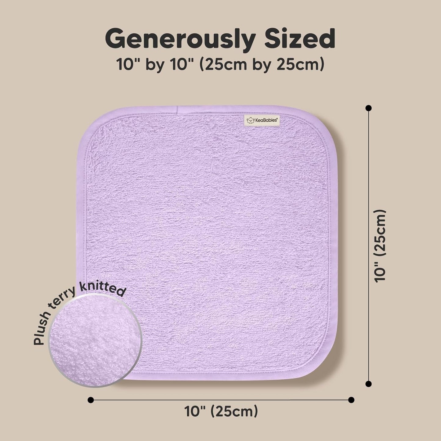 6-Pack Baby Washcloths - Soft Absorbent Viscose from Bamboo Wash Cloths for Babies, Kids, Toddlers, Infant, Newborn Bath Towels, Gentle on Sensitive Skin, 10x10 Reusable Face Towels (Soft Lilac)