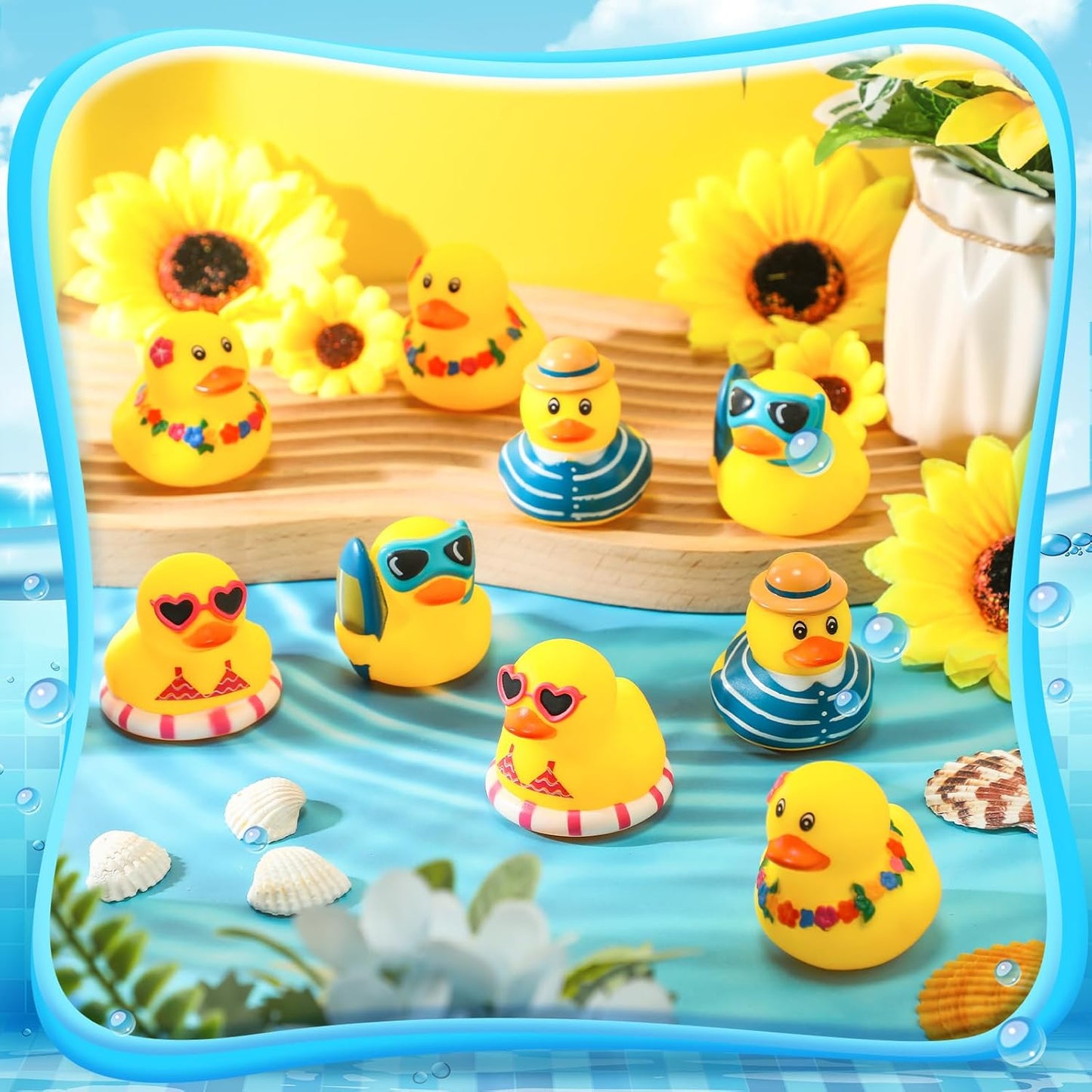 Honoson 72 Pcs Summer Beach Rubber Duckies Bulk Mini Rubber Duck Bath Toys Float Bathtub Ducky Cute Squeaky Ducky for Classroom Carnival Summer Birthday Baby Shower Party Favor