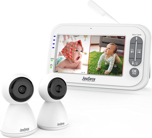 Baby Monitor with 2 Camera and Audio 4.3" LCD Split Screen 1000ft Range Rechargeable Battery 2-Way Audio Baby Crying Detection Night Vision Temperature Detection (No Remote pan-tilt-Zoom Function)