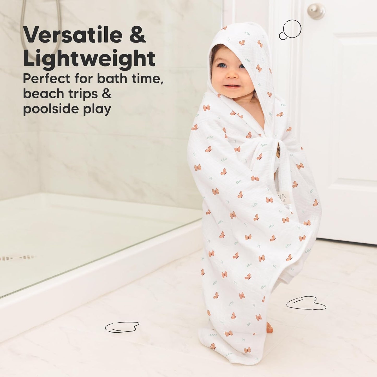 KeaBabies Muslin Baby Bath Towels with Hood for Girls, Boys -Large Organic Cotton Hooded Baby Towels for Newborns,Toddlers,Infant,Kids,Soft Absorbent Newborn Bath Essentials Gift Set(Monarch, Regular)