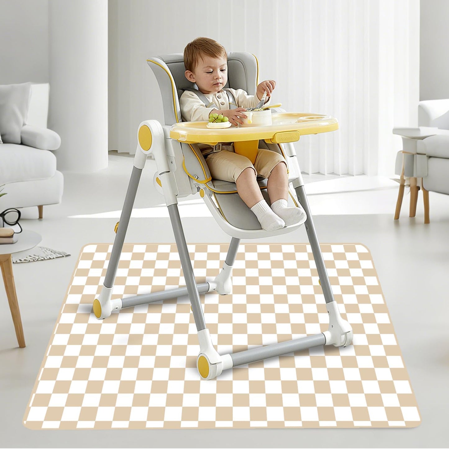 Baby Splat Mat for Under High Chair, 51 x 51 Inch Wipeable Splash Mat，Floor Protector，Wipe-Clean Tablecloth and Playing Mat (Square)