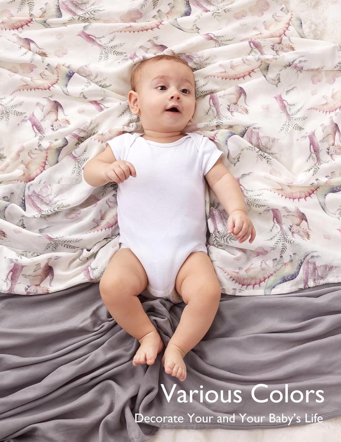 Momcozy Muslin Swaddle Blankets, Ultra Soft Neutral Registry Essentials, Jungle Dinosaur, Breathable Large 47'' x 47'' Newborn Boys Girls Receiving Blanket
