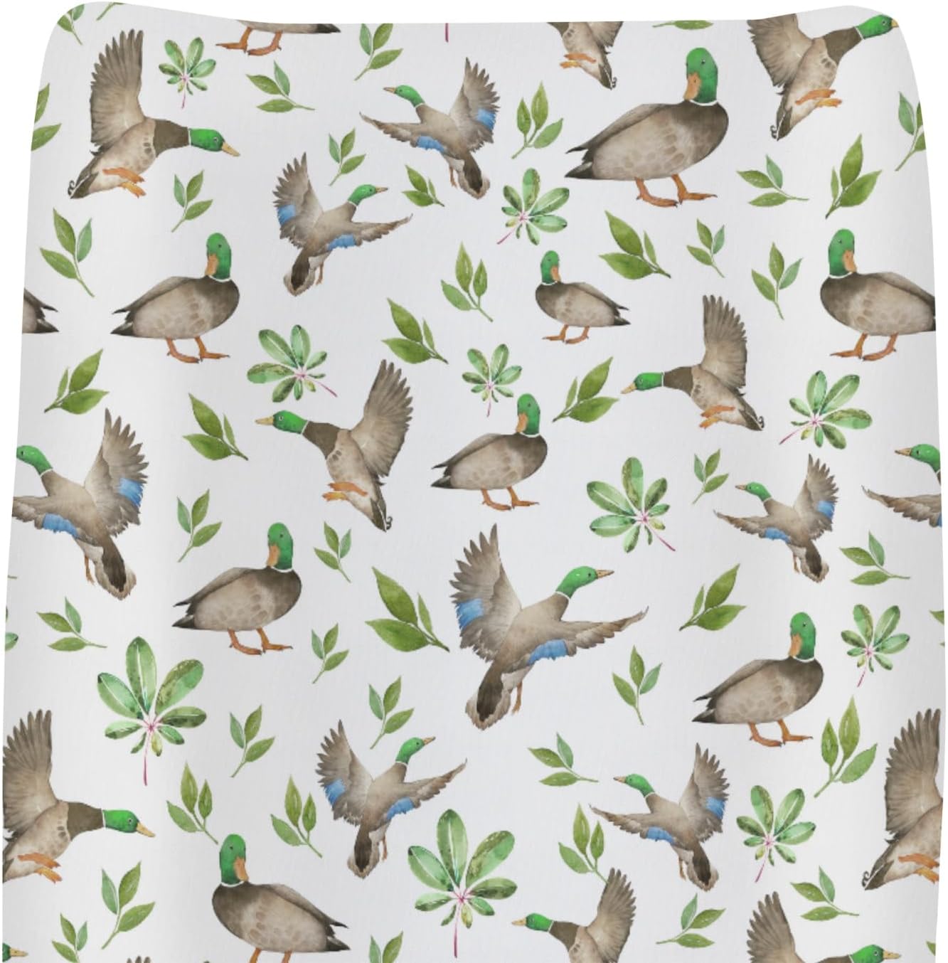 Wild Ducks Green Leaves Changing Pad Covers for Baby Girl Boy Green Mallard Ducks Fitted Change Table Cover Mats Duck Hunting Animals Soft Diaper Changing Table Sheets 32''×16''