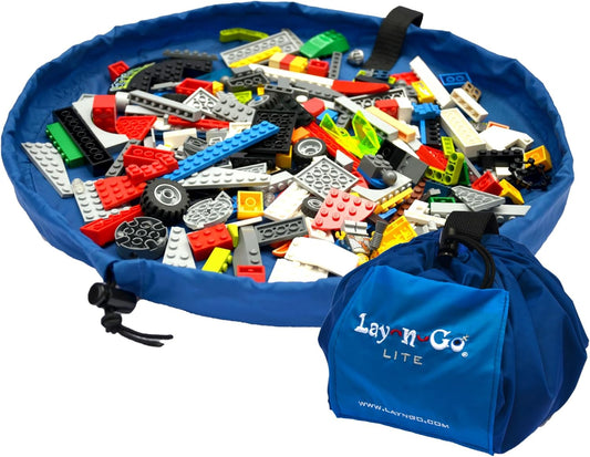 Lay-n-Go 2-in-1 Small Portable Drawstring Toys Storage Organizer and Play Mat for Room and Travel, Made for Kids and Toddlers with a Durable Patented Design
