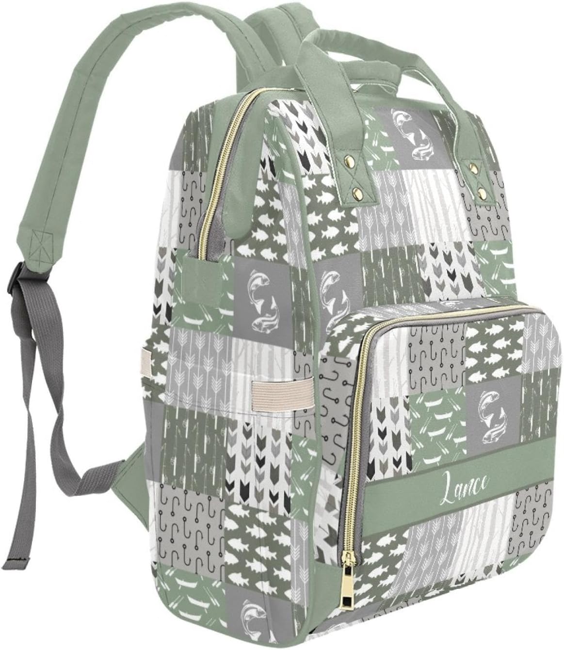 Personalized Fishing Diaper Bag with Name – Custom Baby Bag, Nursing Tote Backpack for Mom, Custom Name Mommy Daypack, Shower Gift for Baby