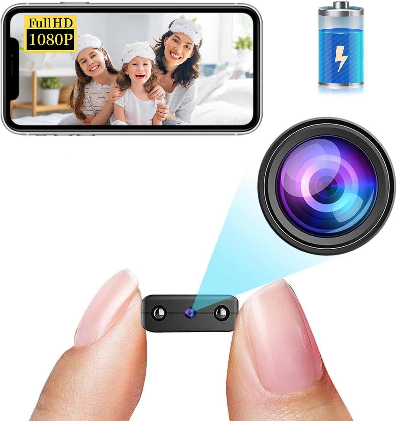 Smallest Wireless WiFi Battery Camera,HD1080P Remote Camera,Portable Video Recording Live Feed,Baby Monitor,Nanny Cam with Night Vision,Motion Detection,Cloud Storage for Security with iOS AndroidAPP