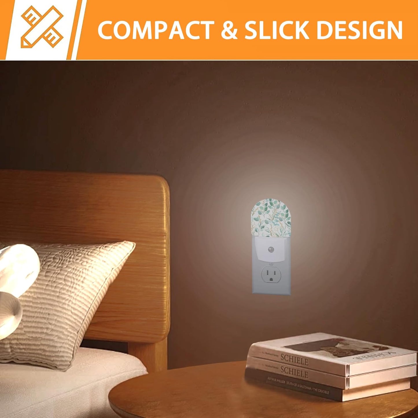 Eucalyptus Green Night Light - LED Wall Sconce for Bedroom, Bathroom, Hallway, Plug in Decorative Lighting, Gift Ready LED Wall Lamp for Women
