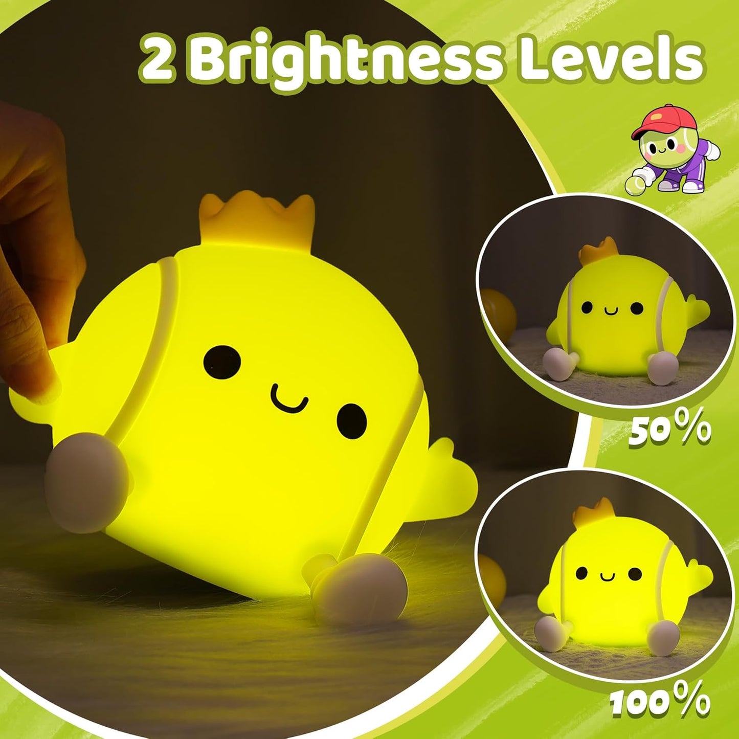 Attivilife Tennis Night Light, Tennis Ball Gifts for Kids, Rechargeable Nursery Bedroom Table Decor Dimmable LED Touch Lamp, Birthday Graduation Christmas Gift for Baby Boy Girl Teen Adult Athlete