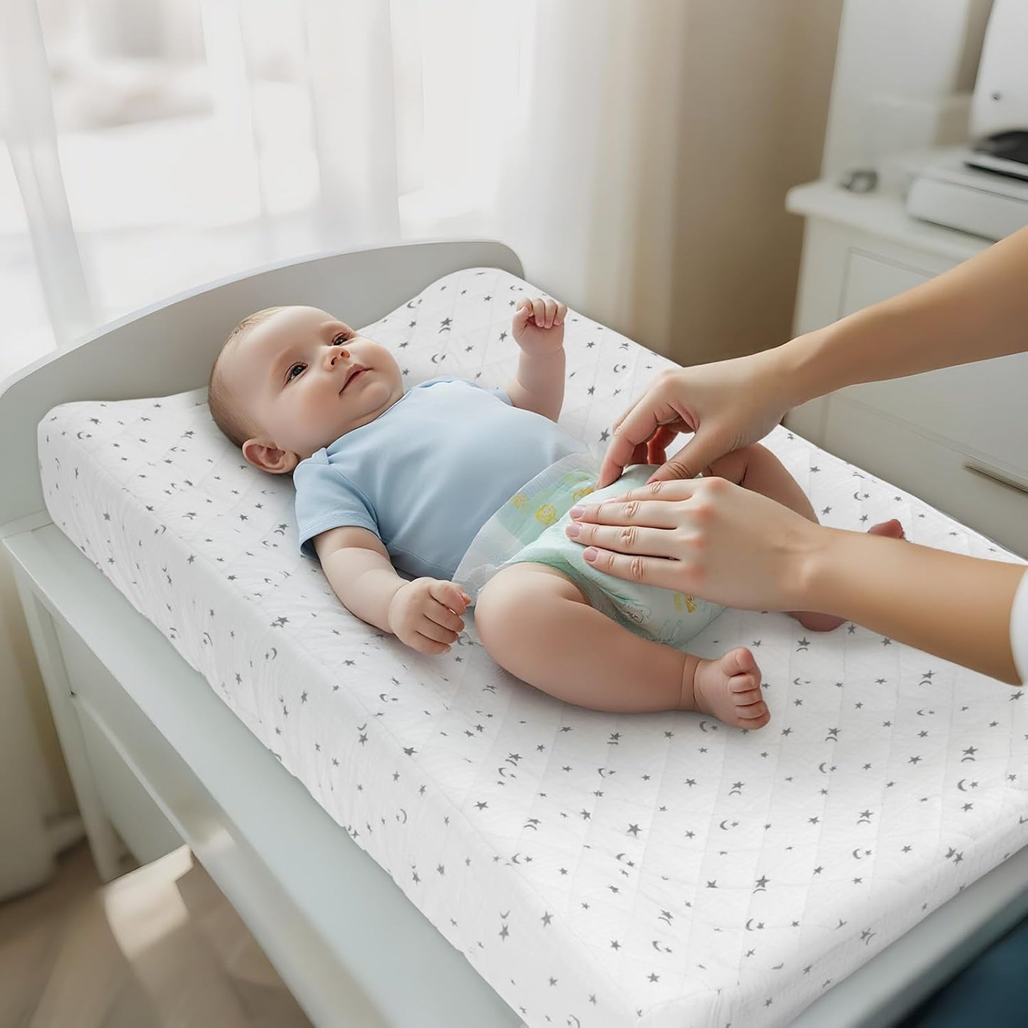 Unicorn Castle Waterproof Changing Pad Cover Muslin Changing Table Pad Cover 2 Pack Quilting for 32"x16" Baby Changing Pad Sheets Girls Boys,White Blue