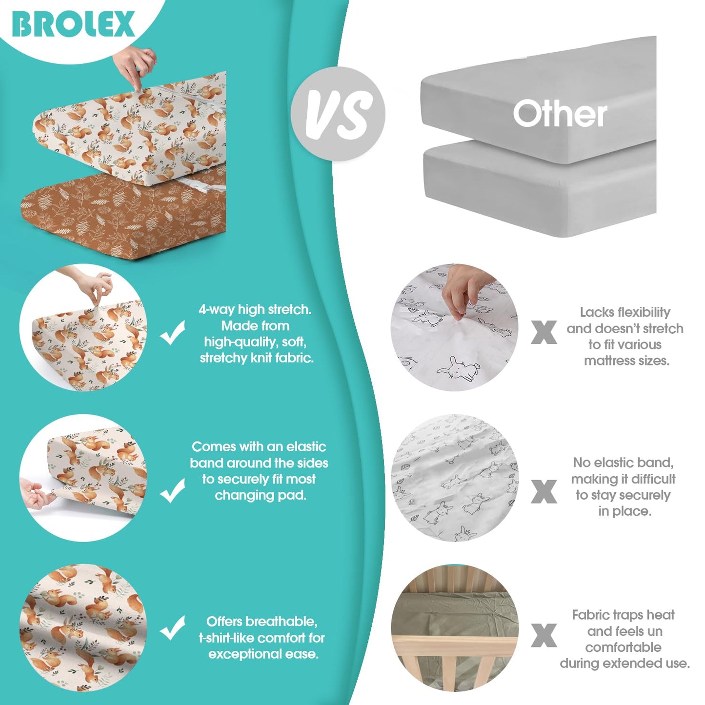 BROLEX Changing Pad Covers for Baby: Boy Girls Ultra Stretchy Soft 2 Pack, Squirrel Foliage