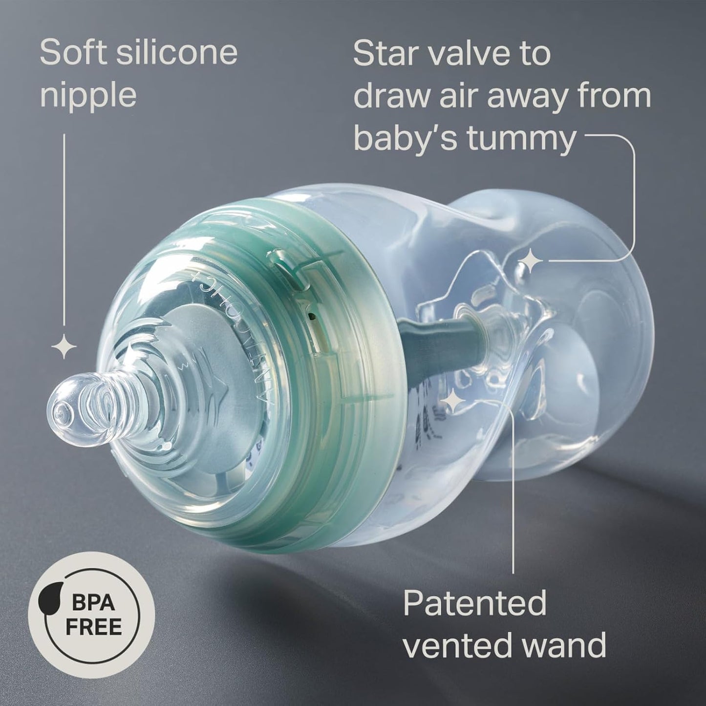 Tommee Tippee Advanced Anti-Colic 9 Oz BPA Free Baby Bottles, Newborn 0+ Months, Slow Flow Breast-Like Nipple, Unique Design Keeps Air Away from Milk and Baby, Clear, Pack of 4
