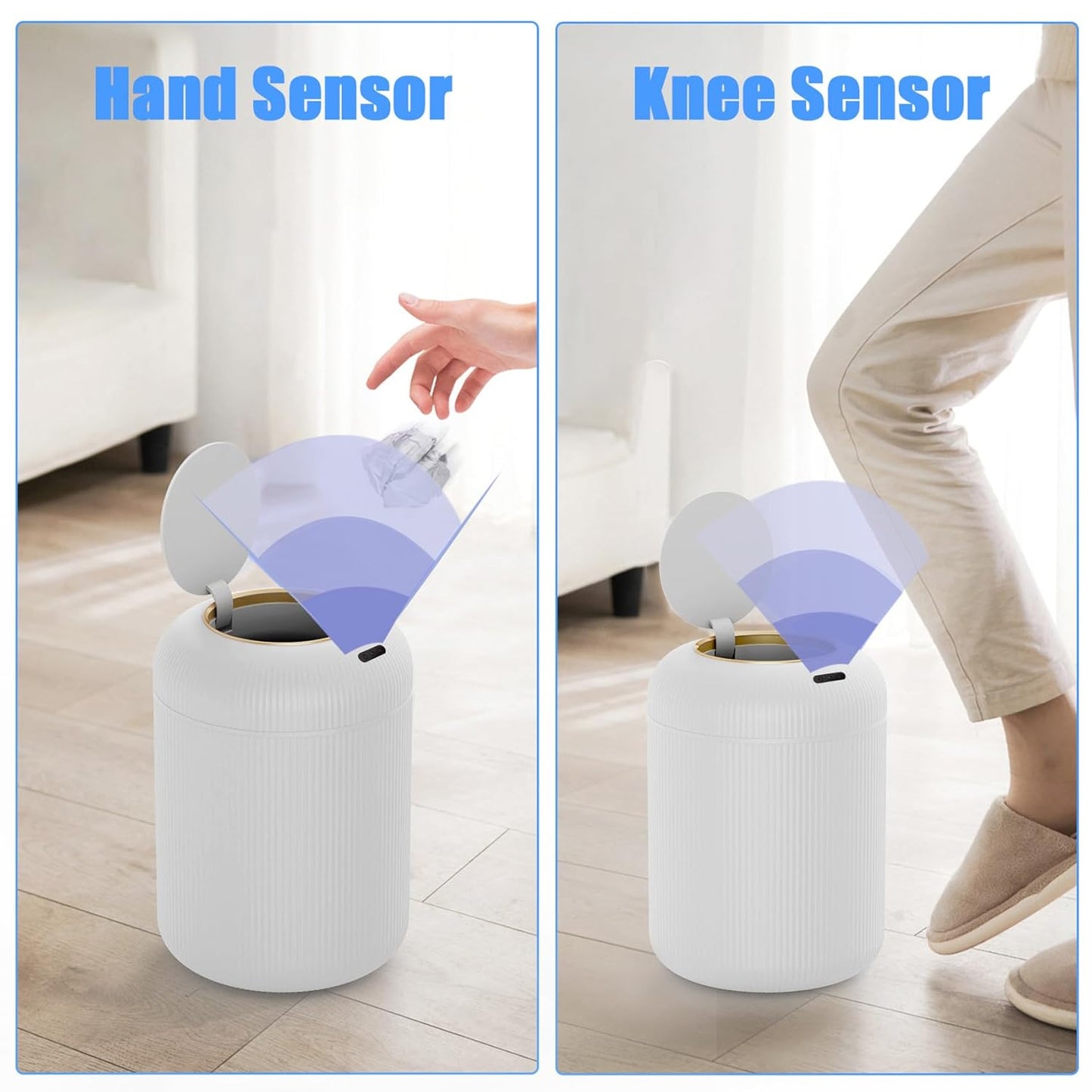 URALFA Motion Sensor Trash Can with Lid, 3 Gallon / 11 L Automatic Bathroom Trash Can, Touchless Trash Bin, Smart Plastic Garbage Can for Bedroom, Kitchen, Living Room, Office, White