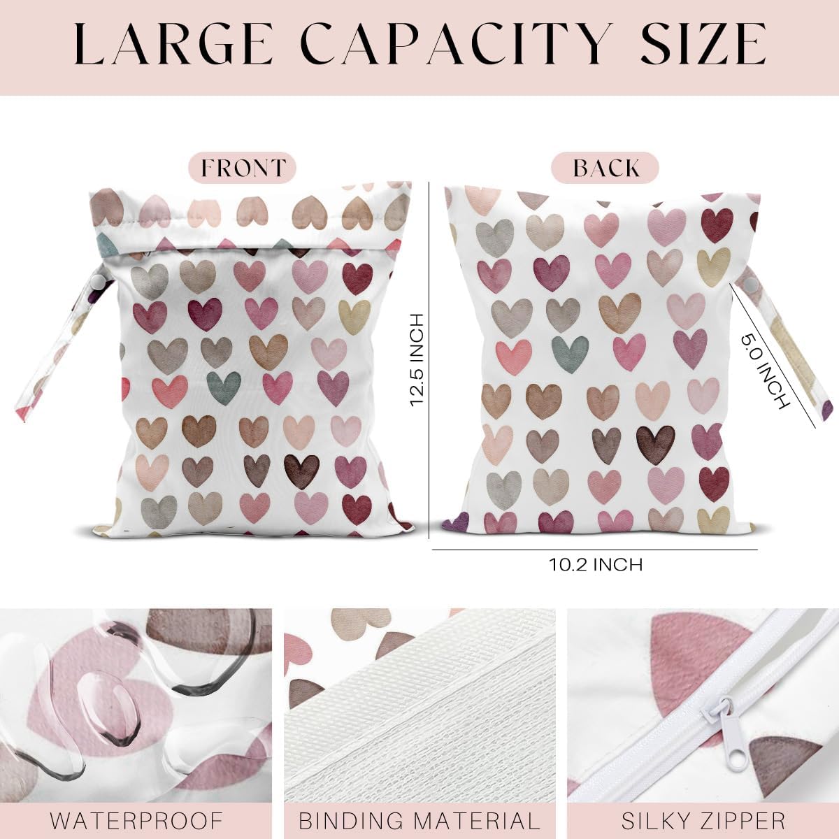 4 Pack Wet Bag for Swimsuit, Beach Travel Essentials Wet Dry Bag, for Sunscreen Toiletry Dirty Clothes Yoga Gym Diaper, Friend Summer Beach Vacation Gifts. Heart shape