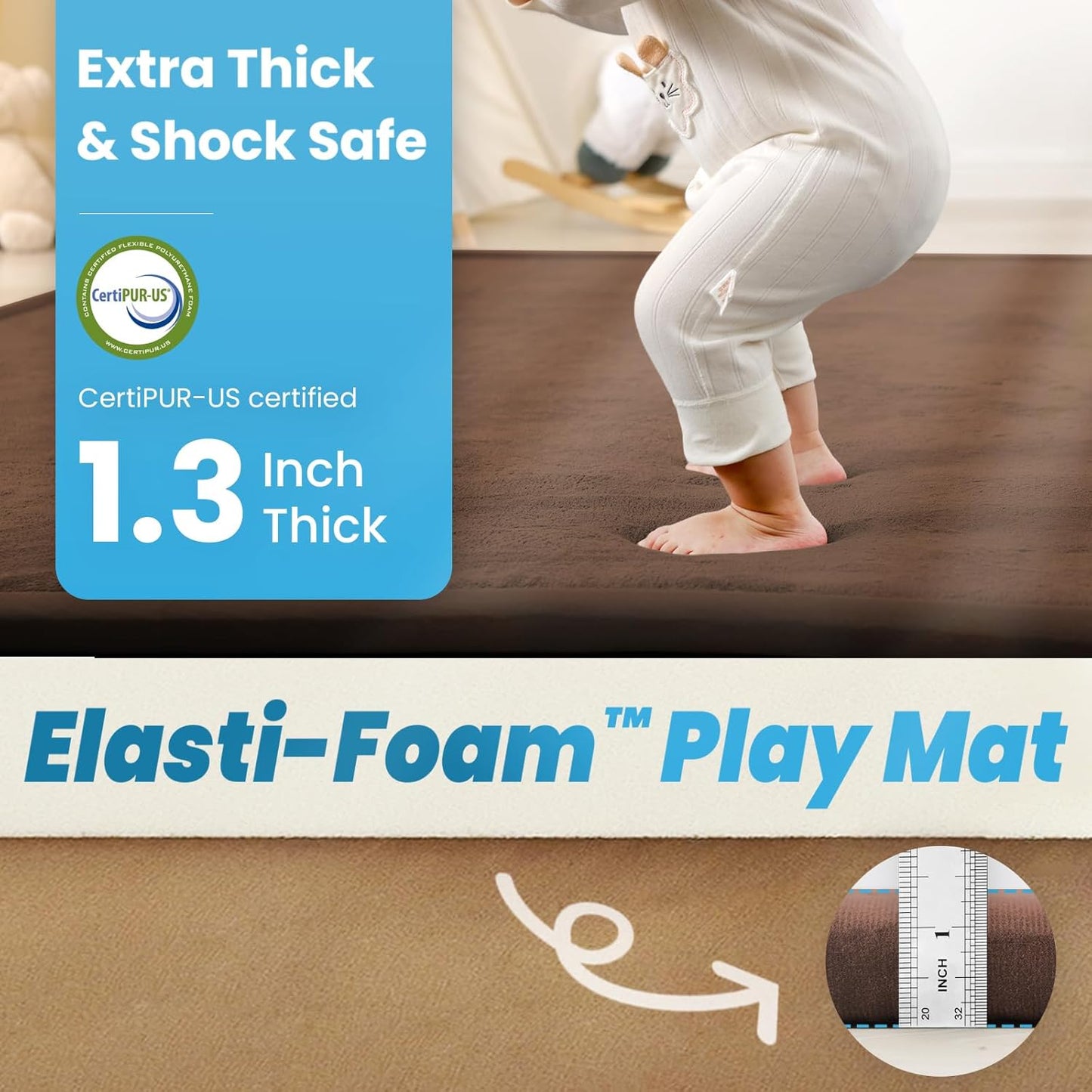 1.3" Thick Baby Play Mat for Floor, 28x72 Foam Tummy Time Mat, Padded Support Soft Plush Bedside Rugs for Infant Kids Toddler Crawling Kick Activity (Chocolate Brow)