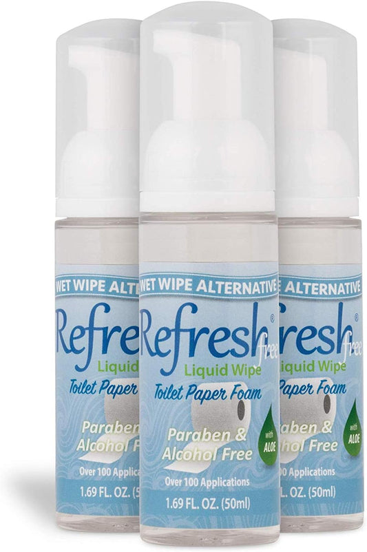 Refresh Liquid Wipe Toilet Paper Foam | Eco-Friendly Flushable Wet Wipe Alternative for Sensitive Skin | Cleanses and Soothes with Witch Hazel and Aloe | Plumbing Safe | Alcohol Free | 50ml | 3 Pack