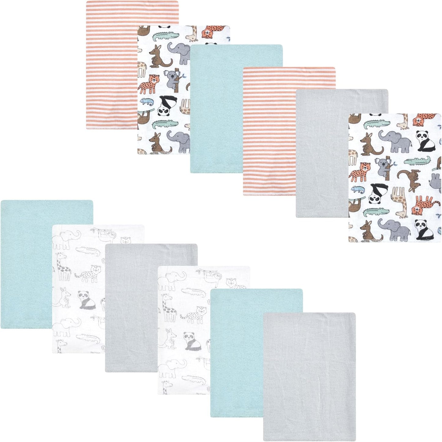 Luvable Friends Hudson Baby Flannel Burp Cloths 12pk, Zoo Critters