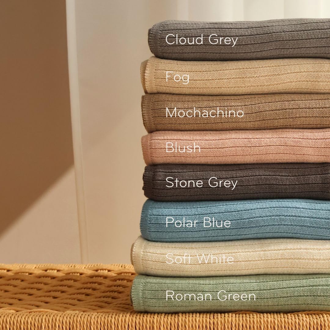 Knitted Organic Cotton Baby Blanket- Swaddle Blanket, 30" x 40" Soft Receiving Blanket for Newborn 2-Pack (Fog and Blush)