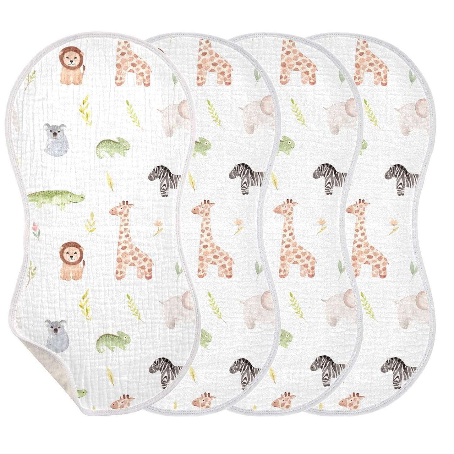Muslin Baby Burp Cloths Set of 2, Soft Absorbent Safari Animals Muslin Washcloths, Bibs, Face Towel for Newborn Boys Girls, 22 x 11 Inch