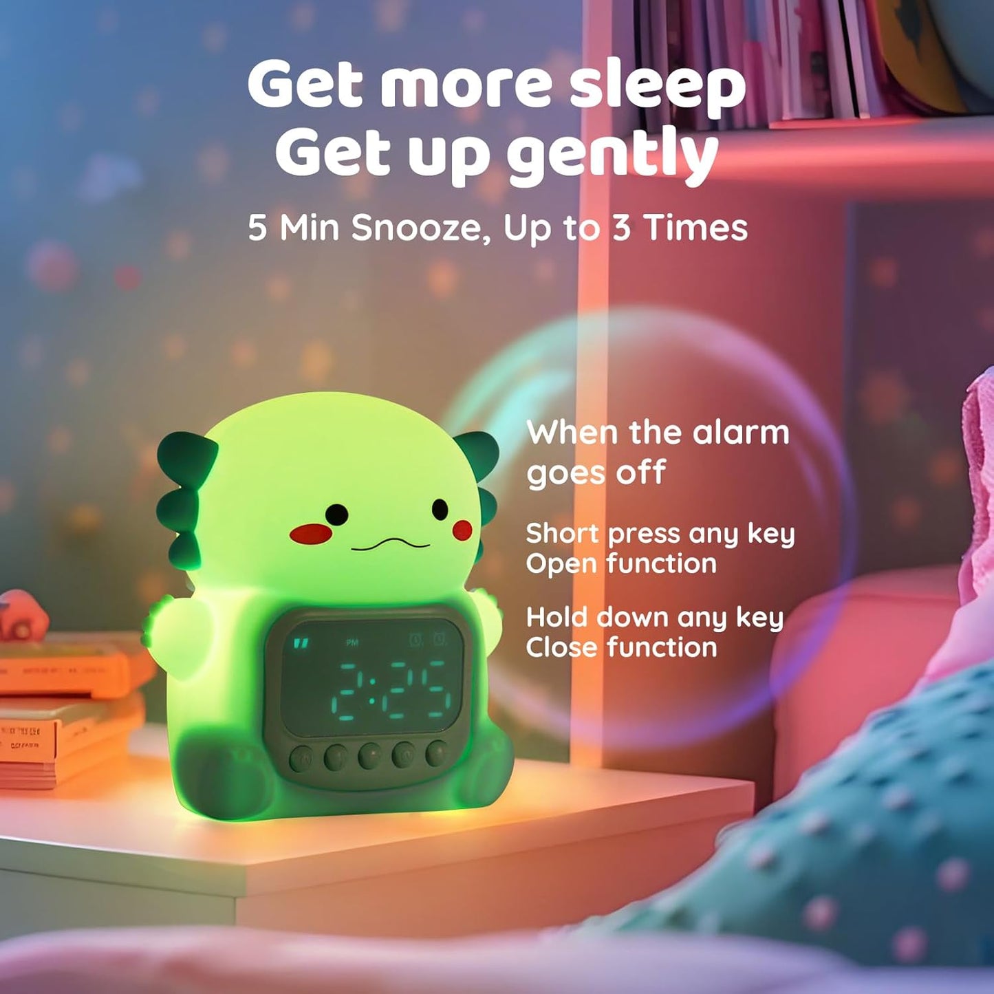 Axolotl Alarm Clock with Night Light for Kids, Rechargeable Silicone Lamp Time to Wake Clock Cute Animal Tabletop Lamp, Perfect Sleep Companion for Boys Girls, Green